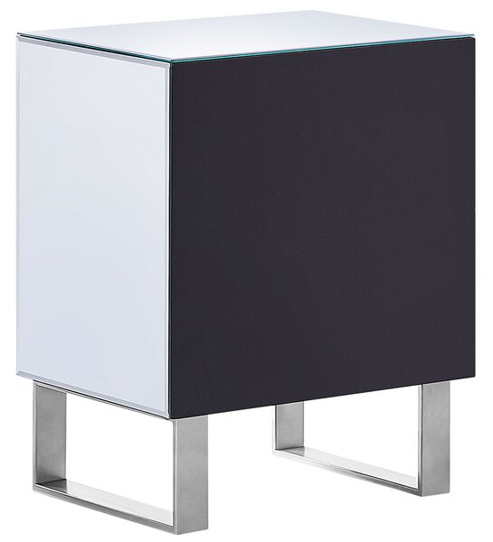 Nočný stolík strieborný sklo kov MDF zrkadlový efekt 48 x 35 x 60 cm 2 zásuvky úložný priestor glamour štýl spálňa