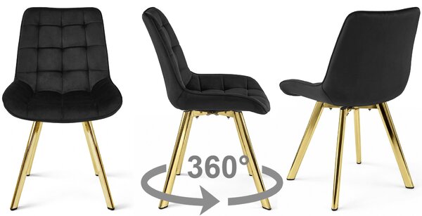 Dekorstudio Zamatová jedálenská stolička SORIA otočná o 360° - čierna so zlatými nohami Počet stoličiek: 2ks