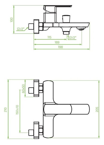 Laveo Calla, nástenná vaňová batéria, chróm, LAV-BAC_010D