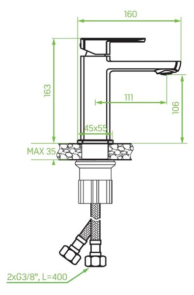 Laveo Calla, umývadlová batéria h-163, chróm, LAV-BAC_022D