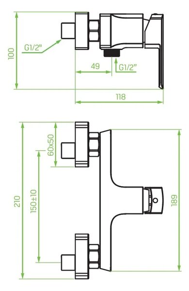Laveo Calla, nástenná sprchová batéria 150mm, chróm, LAV-BAC_040D