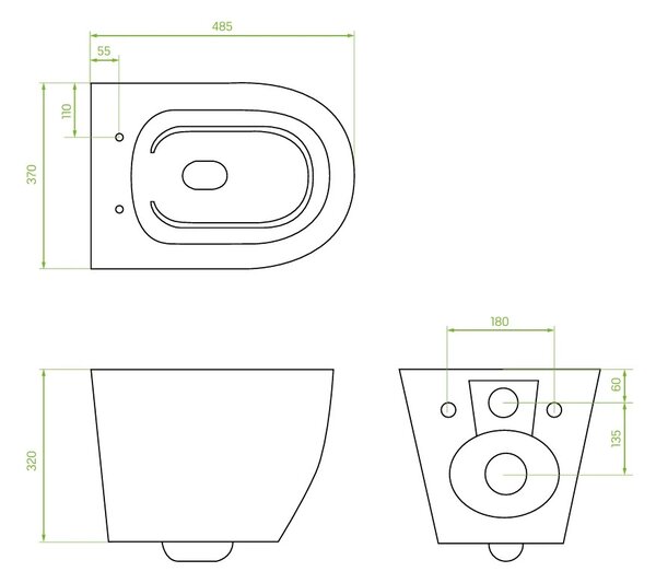 Laveo Desna, závesná WC misa Rimless 485x370x320 mm + toaletné sedadlo, biela lesklá, LAV-VMD_600S