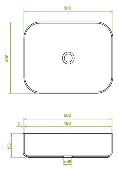 Laveo Mogami, keramické umývadlo na dosku 500x400x135mm, čierna matná, LAV-VUM_B250
