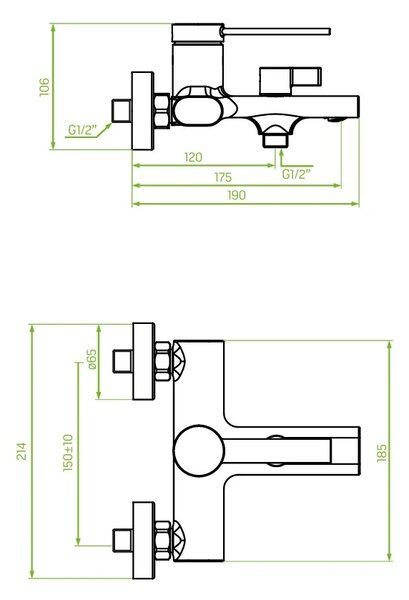 Laveo Pinar, nástenná vaňová batéria bez sprchovej súpravy 150mm, čierna matná, LAV-BAW_710D