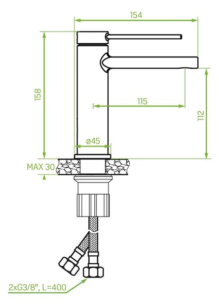 Laveo Pinar, umývadlová batéria h-158, čierna matná, LAV-BAW_722D
