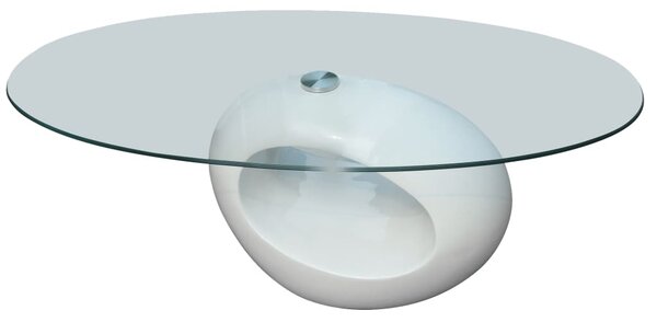 Konferenčný stolík, oválna sklenená doska, vysoký lesk, biely