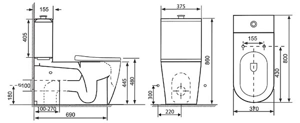 Sapho Sapho, MEDIC RIMLESS misa pre kombi WC, spodný/zadný odpad, biela, MC102-111