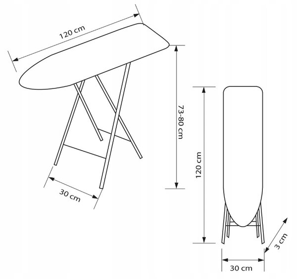 Erga Model Irit Black, žehliaca doska 120x30x80 cm, čierna-viacfarebné, ERG-SEP-10DESIRITBLA
