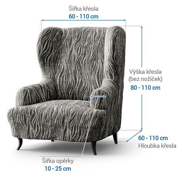Bielastické poťahy UNIVERSO NOVÉ žíhané čiernobiele kreslo ušiak (š. 60 - 110 cm)