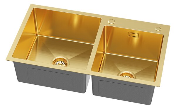 Erga HD, 2-komorový oceľový drez 780x450x210 mm, zlatá, ERG-MLS-HD7845G