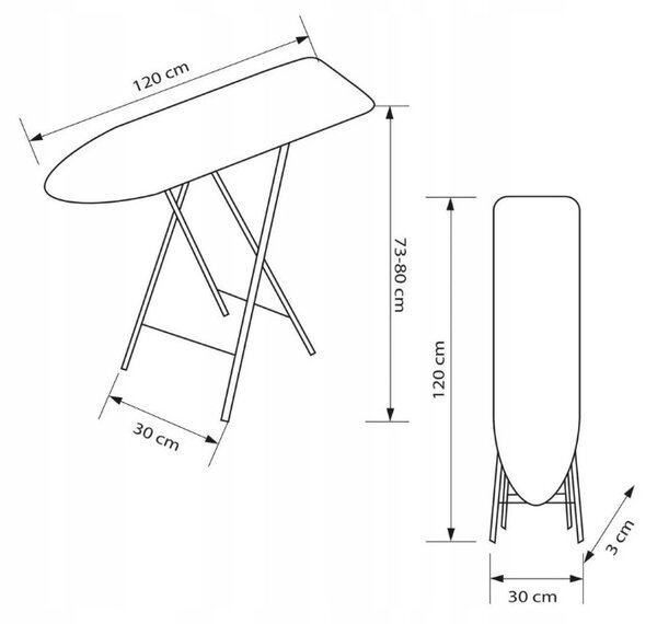 Erga Model TIRI, žehliaca doska 120x30x80 cm, MIX-strieborná, ERG-SEP-10PRASOTIRI11