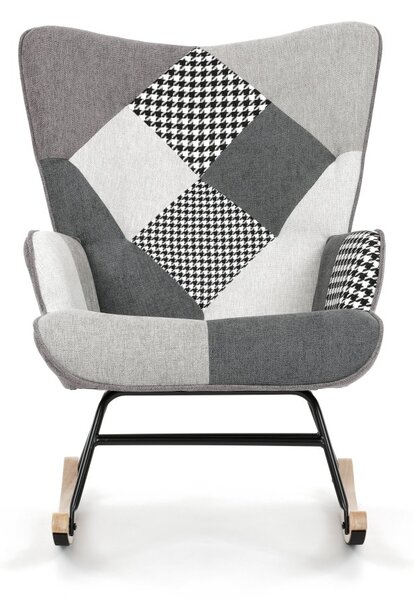Hojdacie kreslo FABIAN II — látka, čiernobiely patchwork