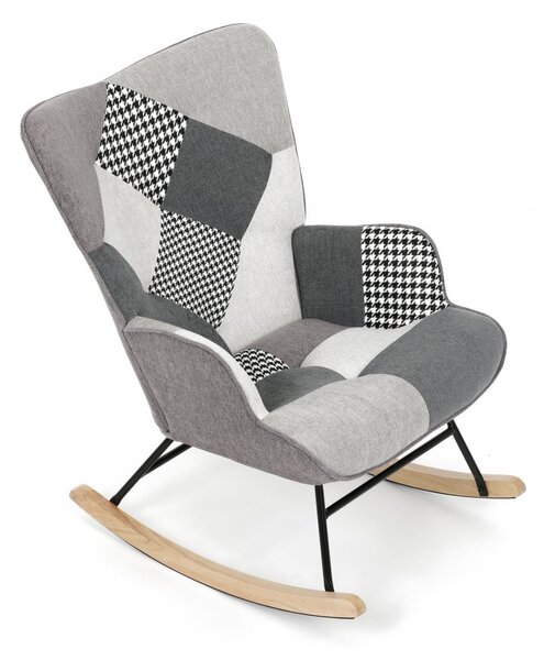 Hojdacie kreslo FABIAN II — látka, čiernobiely patchwork