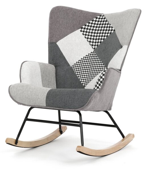 Hojdacie kreslo FABIAN II — látka, čiernobiely patchwork