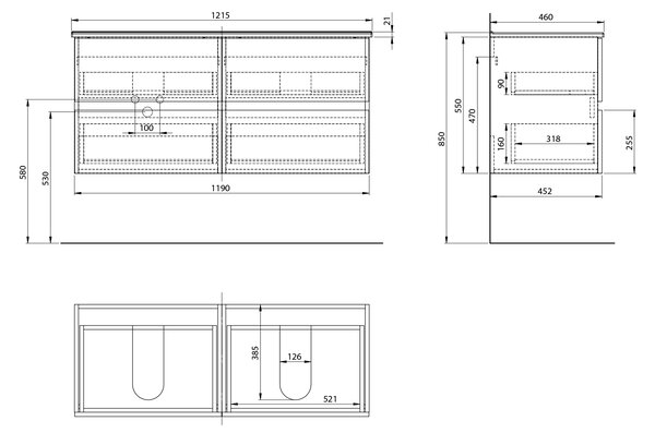 Aqualine Aqualine, PANEDA STRIP umývadlová skrinka 119x55x45,2cm, dub emporio, PN312
