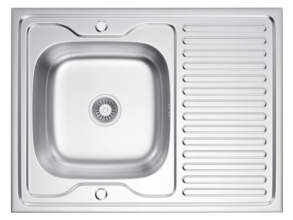 Erga HD, 1-komorový oceľový drez 800x500x160 mm s dlhým odkvapkávačom, dekor ľan, ERG-MLS-HD8050DN
