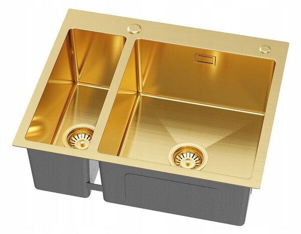 Erga HD, 1,5-komorový oceľový drez 610x510x210 mm s dávkovačom saponátu, brúsená zlatá, ERG-MLS-HD6151G