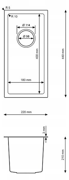 Erga HD, 1-komorový oceľový drez 220x440x210 mm, brúsená zlatá, ERG-MLS-HD2244G