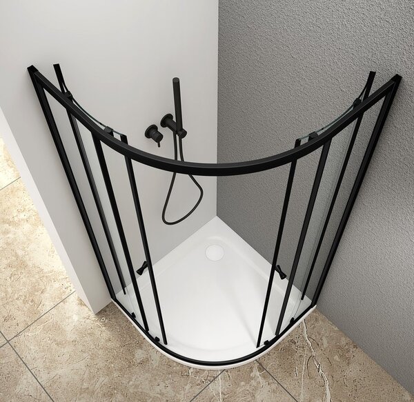 Aqualine Aqualine, ARLETA BLACK štvrťkruhový sprchovacia zástena 800x800mm, číre sklo, BLS800