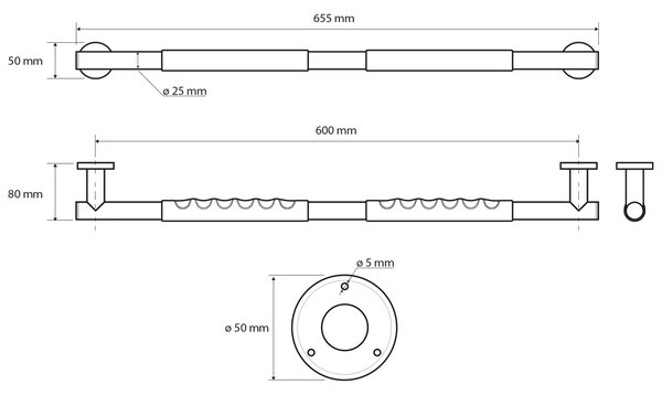 Sapho Sapho, Pevnostné madlo s protišmykovým úchopom 600mm, lestená nerez, XR506