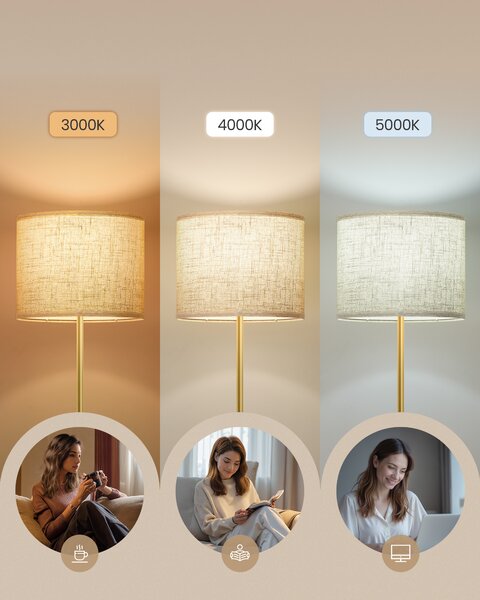 VASAGLE Stojaca lampa s nastaviteľnou výškou 140–170 cm, zlatá a čierna