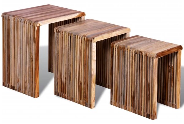 Stohovateľné stolíky, 3 kusy, recyklované tíkové drevo