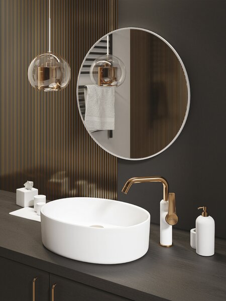 Kuchinox Alanis, umývadlová batéria s výtokom v tvare L, h-235, biela-ružové zlato, LAV-BQI_625D