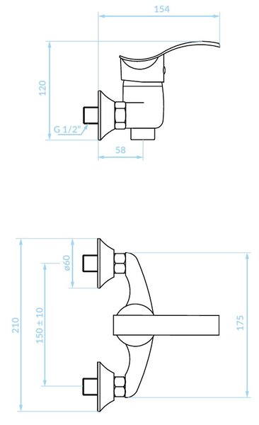 Kuchinox Argo, nástenná sprchová batéria 150mm, chrómová, LAV-BKA_040D
