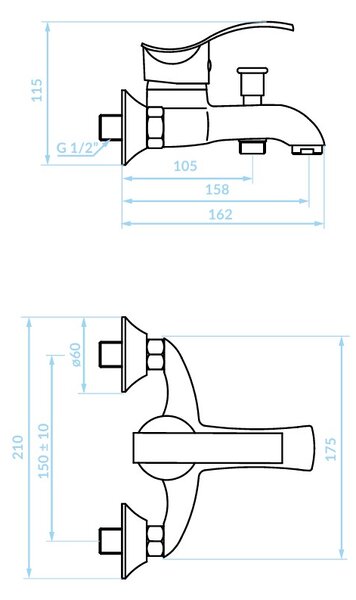 Kuchinox Argo, nástenná vaňová batéria 150mm, chrómová, LAV-BKA_010D