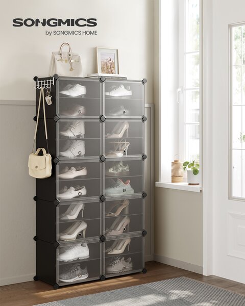 SONGMICS Modulárna botníková skriňa s 10 priehradkami, 83 x 156 x 32 cm, čierna