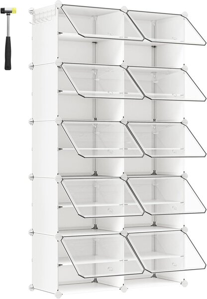 SONGMICS Modulárna botníková skriňa s 10 priehradkami, 83 x 156 x 32 cm, biela