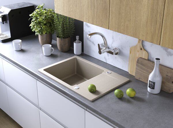 Kuchinox Celebes, 1-komorový granitový drez 650x440x185mm s krátkym odkvapkávačom, béžová, LAV-SBL_413T