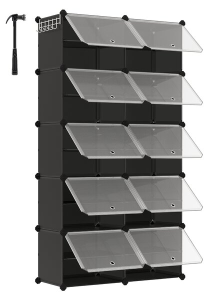 SONGMICS Modulárna botníková skriňa s 10 priehradkami, 83 x 156 x 32 cm, čierna