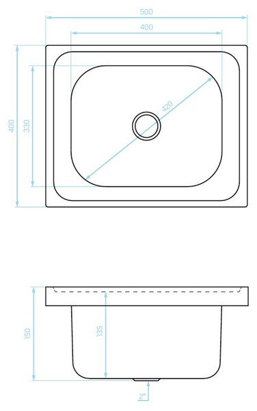 Kuchinox EKO, 1-komorový nerezový drez na skrinku 500x400x150 mm, oceľová, LAV-SKE_010T