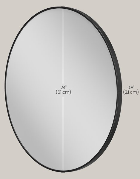SONGMICS Nástenné zrkadlo, okrúhle, s kovovým rámom, 61 cm, čierne