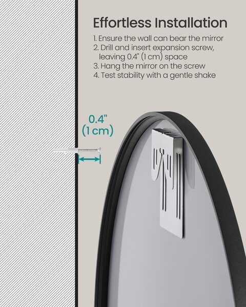 SONGMICS Nástenné zrkadlo, okrúhle, s kovovým rámom, 61 cm, čierne