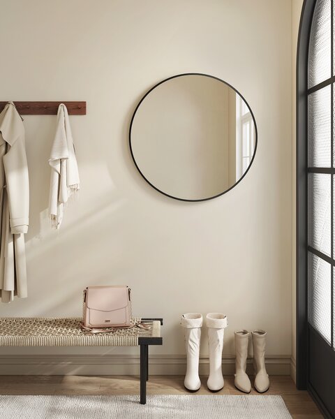 SONGMICS Nástenné zrkadlo, okrúhle, s kovovým rámom, 61 cm, čierne