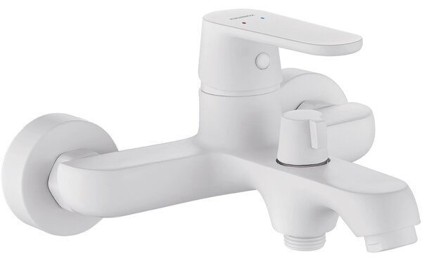 Kuchinox Dima, nástenná vaňová batéria s keramickým prepínačom sprchy, biela matná, LAV-BQD_610D