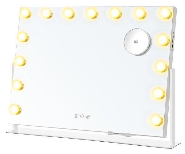 SONGMICS Kozmetické zrkadlo s LED bodovým osvetlením, nabíjacími portmi, dotykovým ovládaním, 3 farbami svetla a stmievateľným osvetlením, 58 x 43 cm…