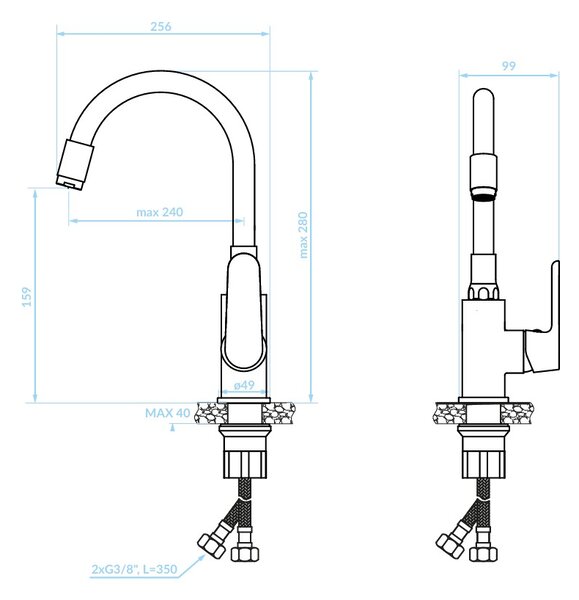 Kuchinox Dima, umývadlová batéria s flexibilným výtokom h-280, šedá-chrómová, LAV-BQD_021D