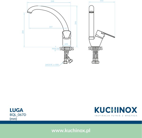 Kuchinox Inga, stojanková drezová batéria s F-výtokom, chrómová, LAV-BKN_067D