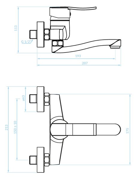 Kuchinox Madera, nástenná umývadlová batéria 150mm, chrómová, LAV-BQM_050D