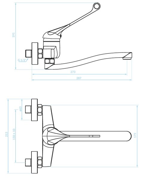 Kuchinox Madera, nástenná drezová batéria 150mm s lekárskou pákou, chrómová, LAV-BQM_08MD