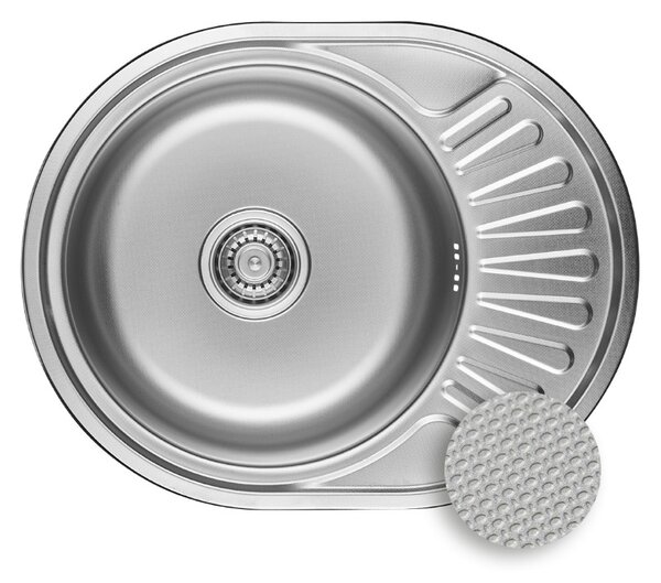 Kuchinox Normal, 1-komorový nerezový drez 570x450x180 mm s odkvapkávačom, drážkovaný dekor, oceľová, LAV-SGN_383T