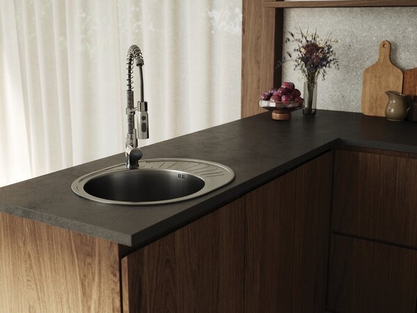 Kuchinox Normal, 1-komorový nerezový drez 570x450x180 mm s odkvapkávačom, hladký dekor, oceľová, LAV-SGN_083T