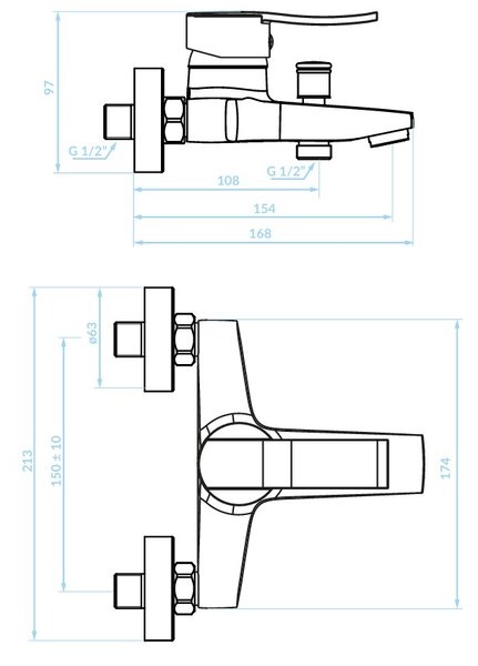 Kuchinox Madera, nástenná vaňová batéria 150mm, čierna matná, LAV-BQM_710D
