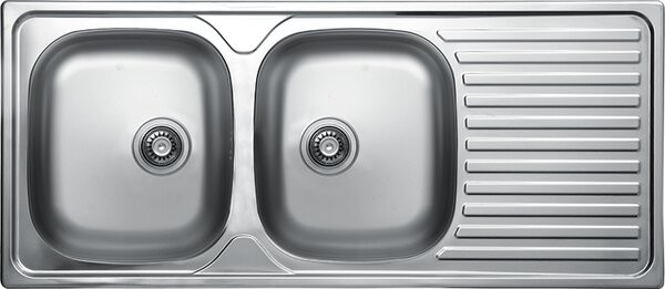 Kuchinox Orion, 2-komorový nerezový drez s odkvapkávačom 1160x500x155 mm, hladký dekor, oceľová, LAV-SKO_021T
