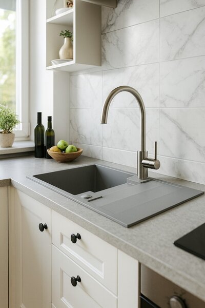 Kuchinox Rab, 1-komorový granitový drez 760x440x160 mm, šedá, LAV-SBF_511Y