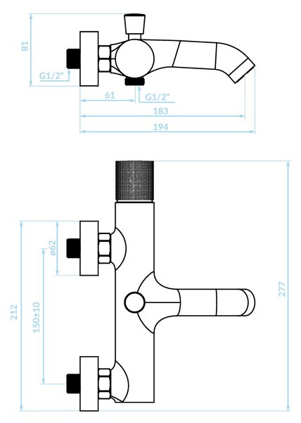 Kuchinox Peros, nástenná vaňová batéria, 150 mm, chrómová/čierna, LAV-BQP_010D