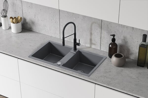 Kuchinox Rab, 2-komorový granitový drez 800x440x186 mm, šedá, LAV-SBF_520Y